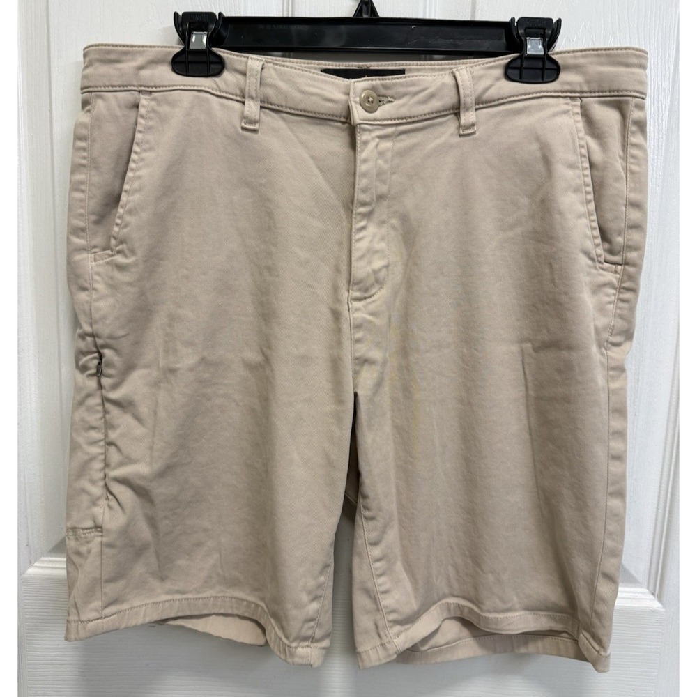 DU/ER Shorts Men's 34 Khaki Denim Stretch Flat Front Golf Chino Outdoor Classic
